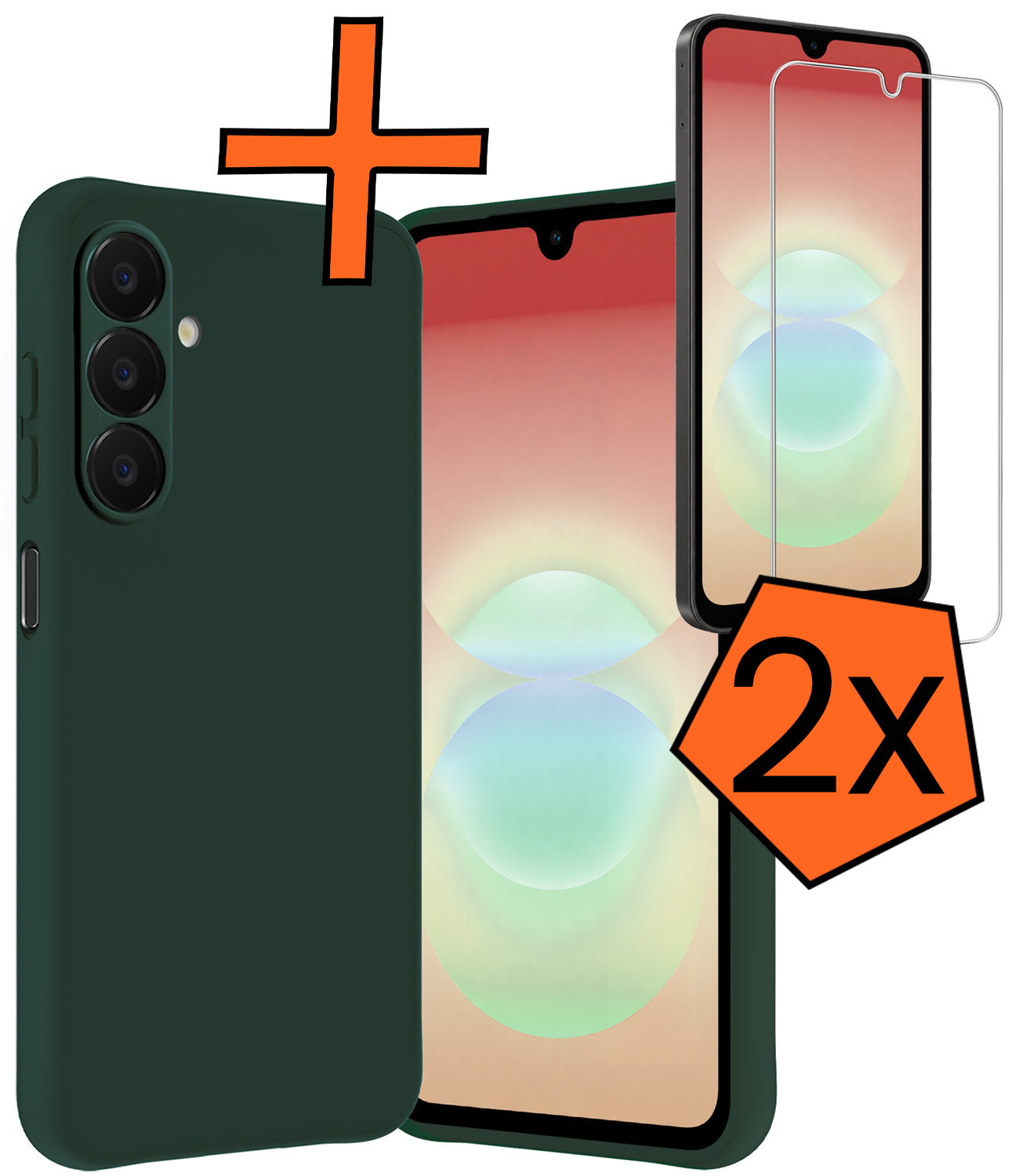 Nomfy Nomfy Samsung Galaxy A18 Hoesje Siliconen Met 2x Screenprotector - Donkergroen