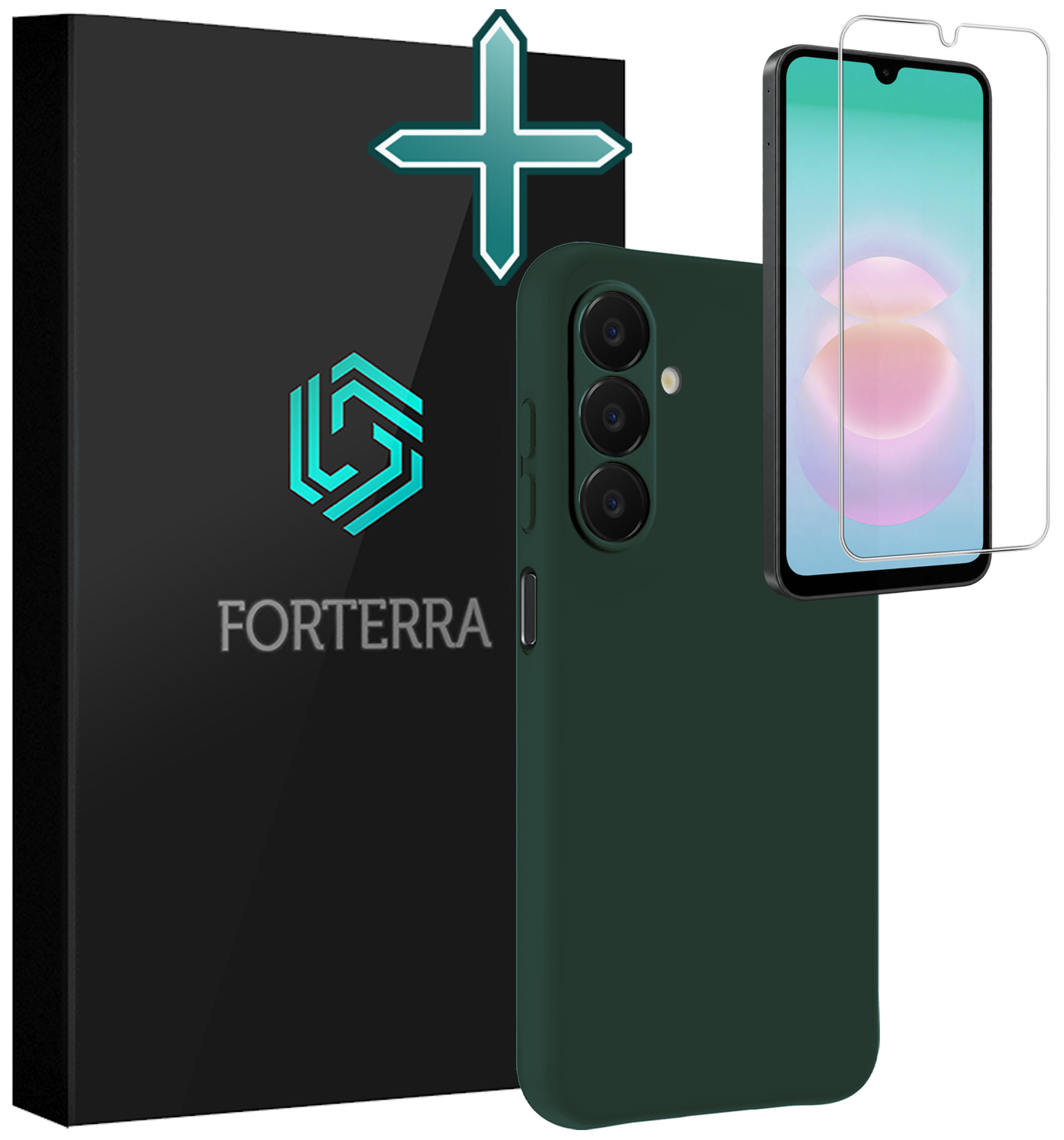 Forterra Forterra Samsung Galaxy A18 Hoesje Siliconen Met Screenprotector - Donkergroen