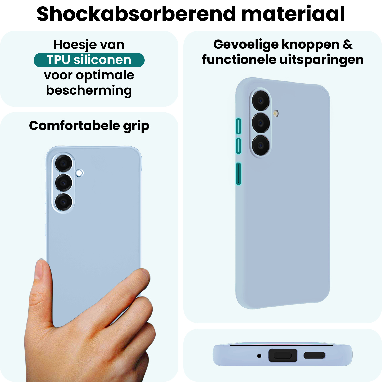 Forterra Forterra Samsung Galaxy A18 Hoesje Siliconen Met Screenprotector - Lichtblauw