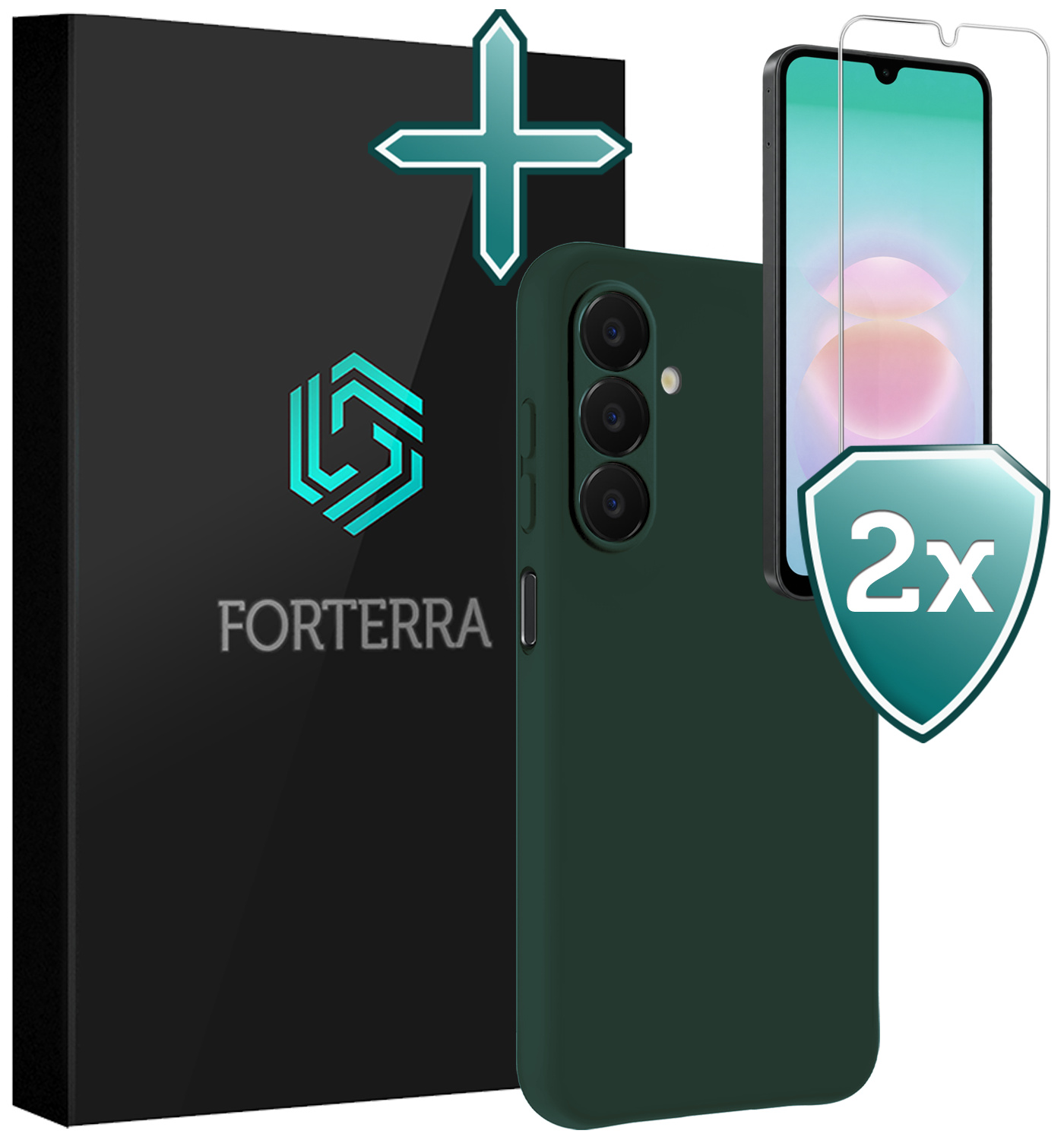 Forterra Forterra Samsung Galaxy A18 Hoesje Siliconen Met 2x Screenprotector - Donkergroen