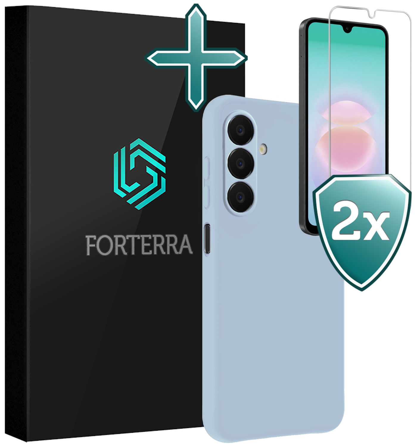 Forterra Forterra Samsung Galaxy A18 Hoesje Siliconen Met 2x Screenprotector - Lichtblauw