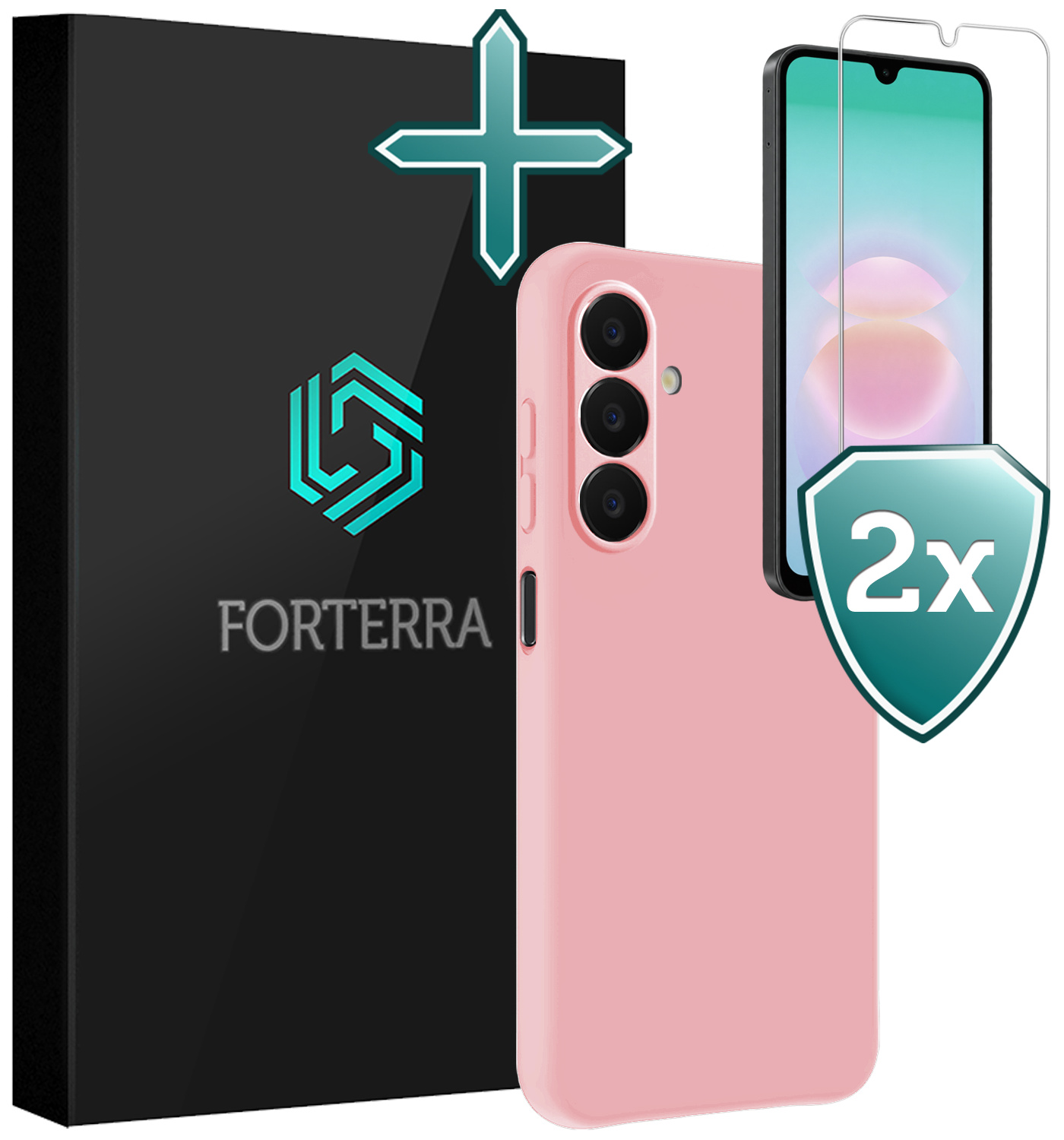 Forterra Forterra Samsung Galaxy A18 Hoesje Siliconen Met 2x Screenprotector - Lichtroze