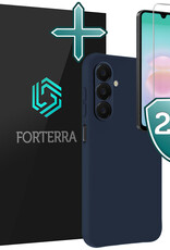Forterra Forterra Samsung Galaxy A18 Hoesje Siliconen Met 2x Screenprotector - Donkerblauw