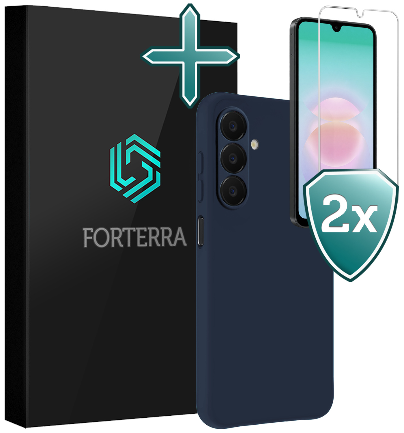 Forterra Forterra Samsung Galaxy A18 Hoesje Siliconen Met 2x Screenprotector - Donkerblauw