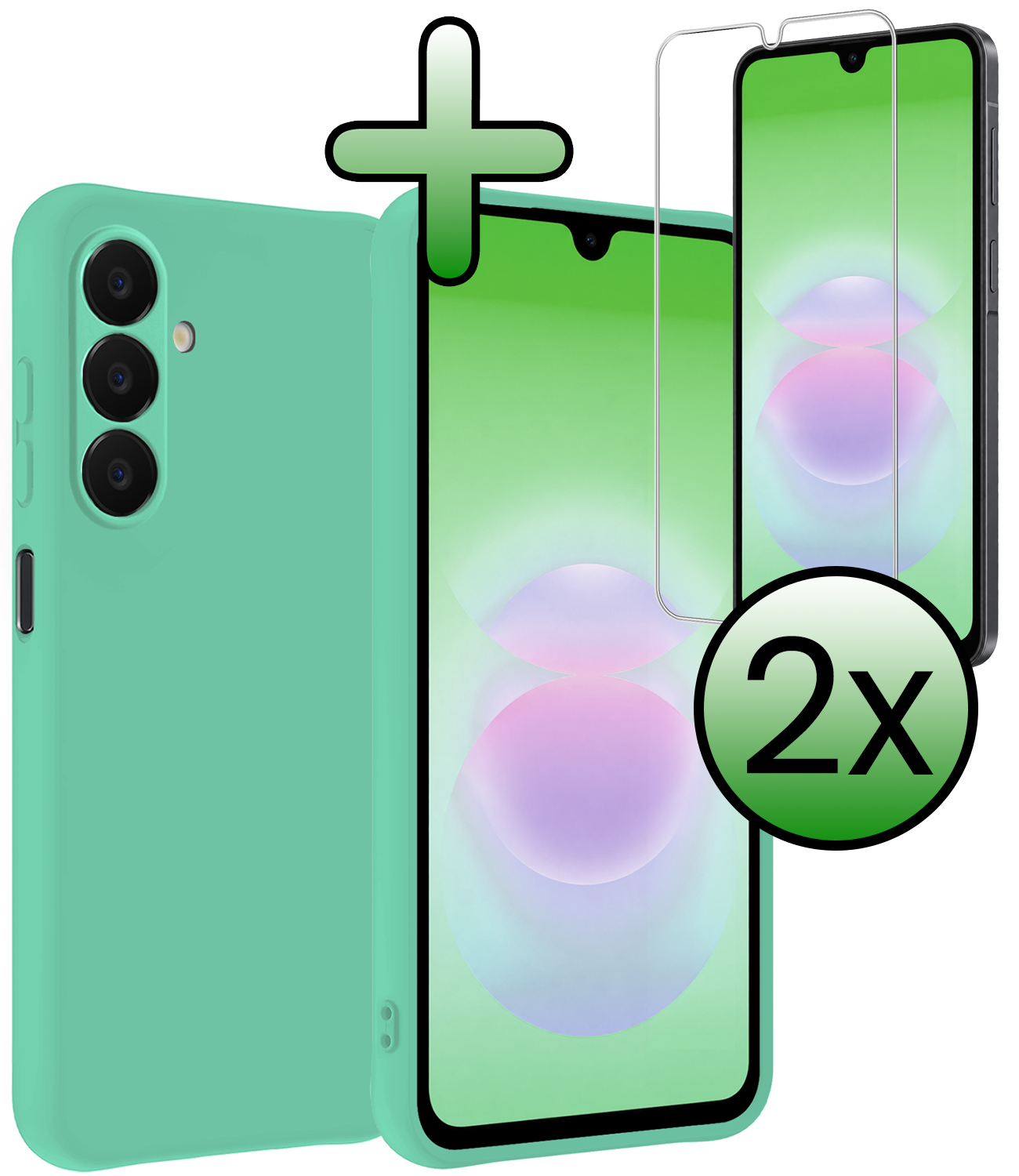 BASEY. BASEY. Samsung Galaxy A18 Hoesje Siliconen Met 2x Screenprotector - Mintgroen