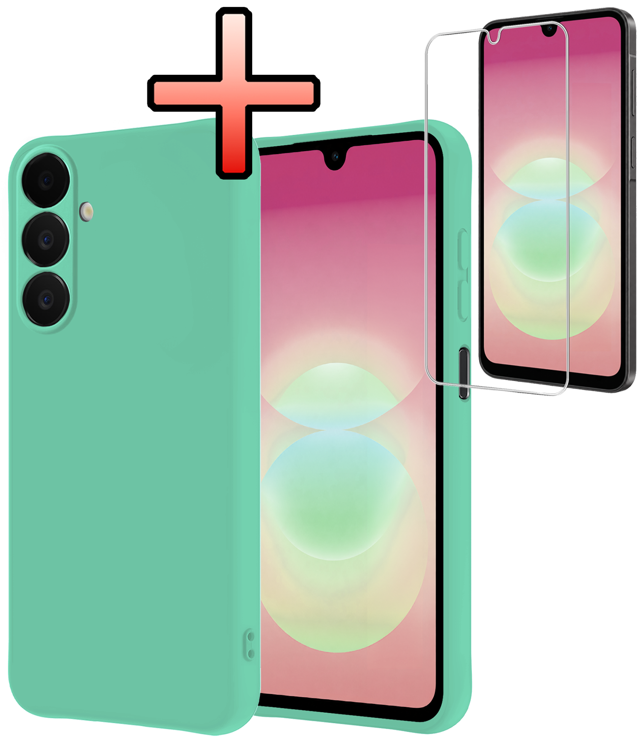NoXx NoXx Samsung Galaxy A18 Hoesje Siliconen Met Screenprotector - Mintgroen