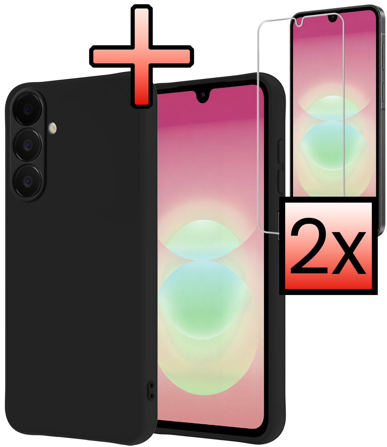 NoXx NoXx Samsung Galaxy A18 Hoesje Siliconen Met 2x Screenprotector - Zwart