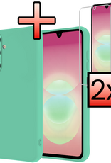 NoXx NoXx Samsung Galaxy A18 Hoesje Siliconen Met 2x Screenprotector - Mintgroen