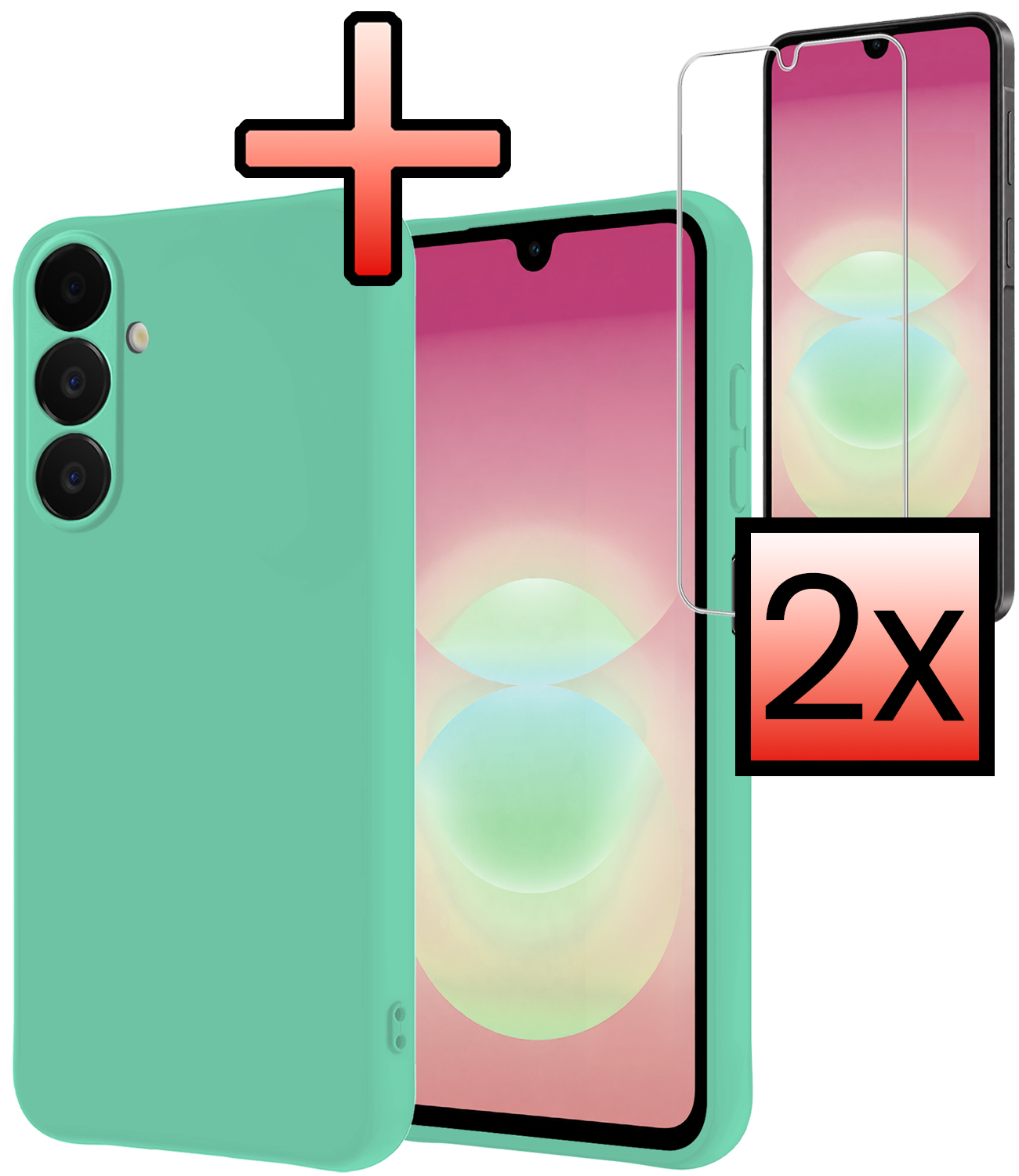 NoXx NoXx Samsung Galaxy A18 Hoesje Siliconen Met 2x Screenprotector - Mintgroen
