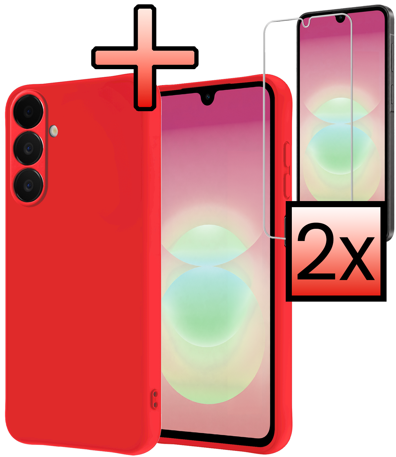 NoXx NoXx Samsung Galaxy A18 Hoesje Siliconen Met 2x Screenprotector - Rood
