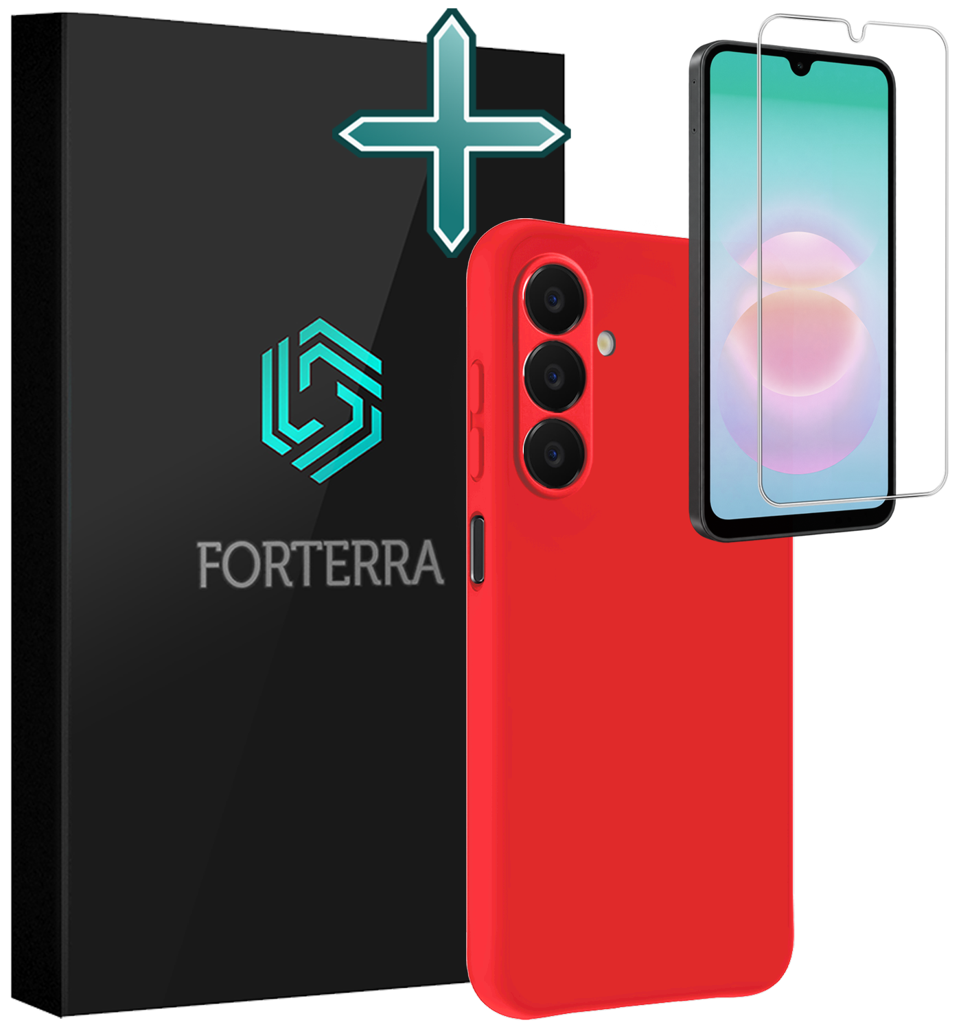 Forterra Forterra Samsung Galaxy A18 Hoesje Siliconen Met Screenprotector - Rood