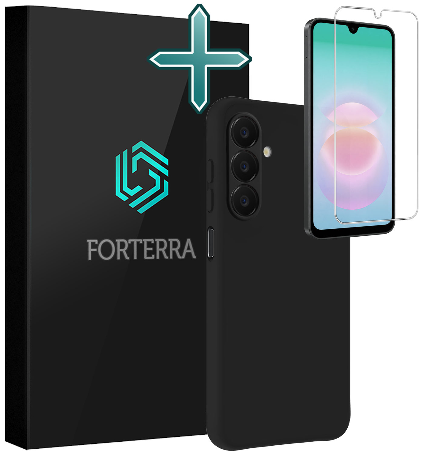Forterra Forterra Samsung Galaxy A18 Hoesje Siliconen Met Screenprotector - Zwart