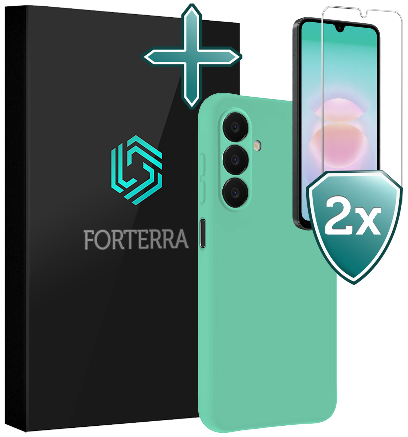 Forterra Forterra Samsung Galaxy A18 Hoesje Siliconen Met 2x Screenprotector - Mintgroen