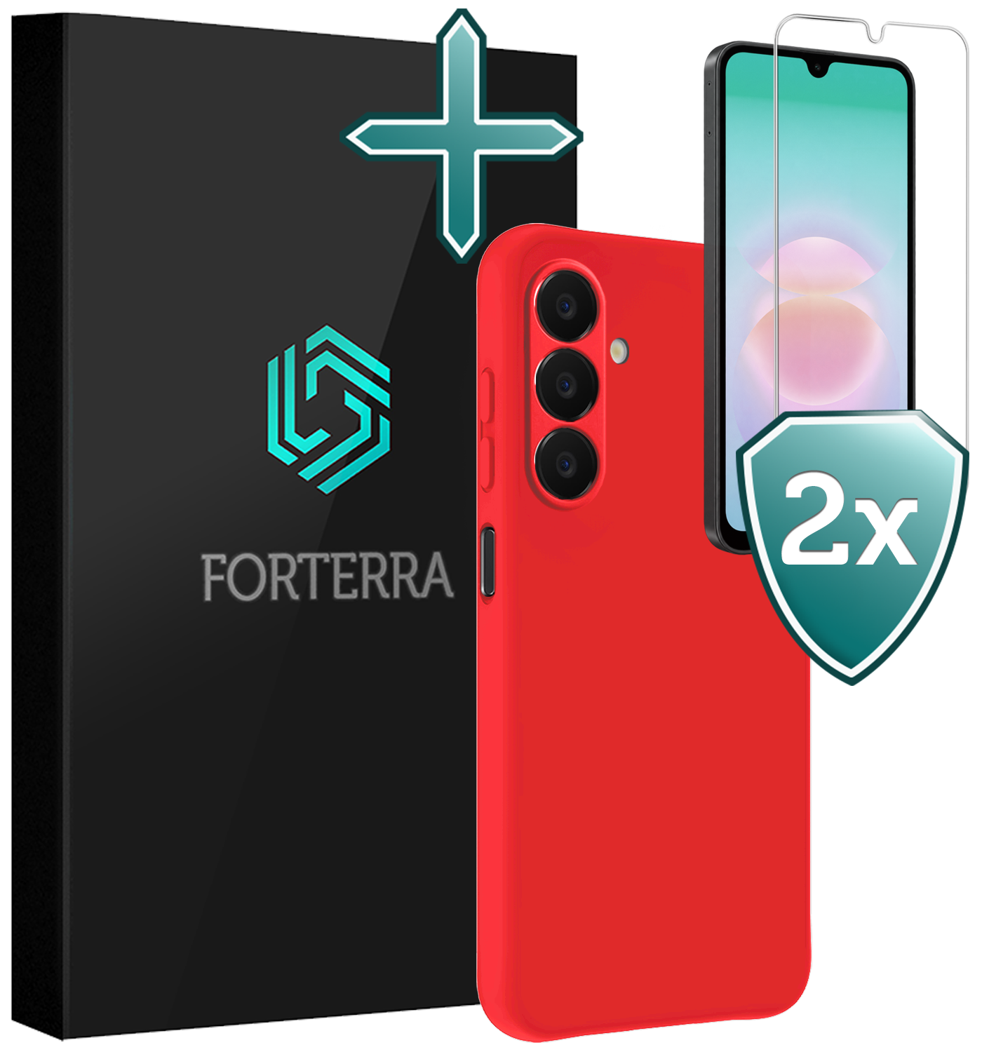 Forterra Forterra Samsung Galaxy A18 Hoesje Siliconen Met 2x Screenprotector - Rood