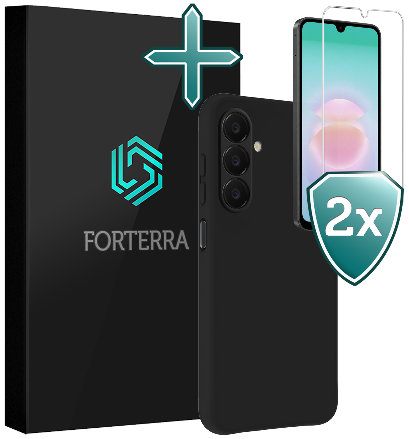 Forterra Forterra Samsung Galaxy A18 Hoesje Siliconen Met 2x Screenprotector - Zwart