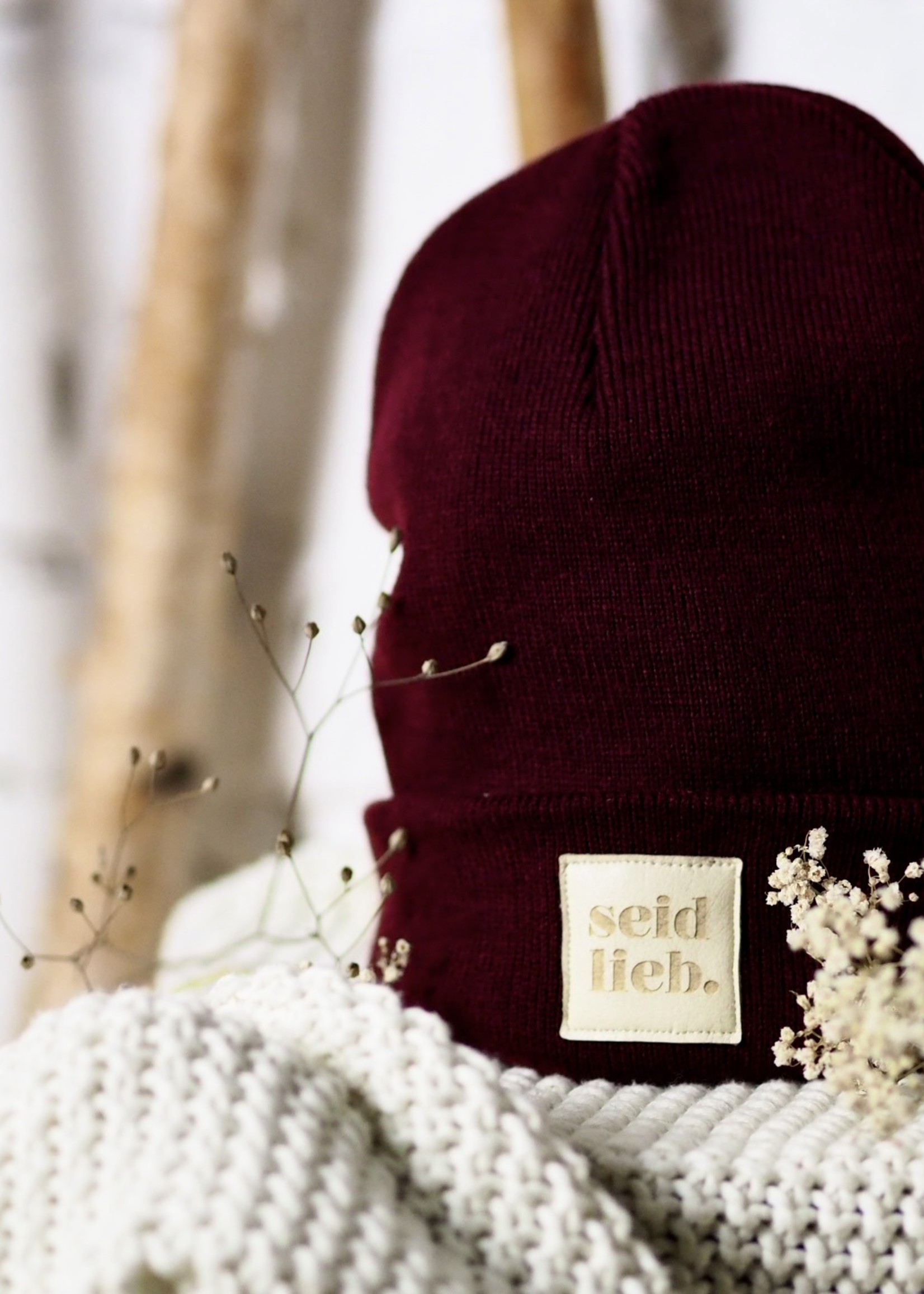 "seid lieb" Beanie bordeaux