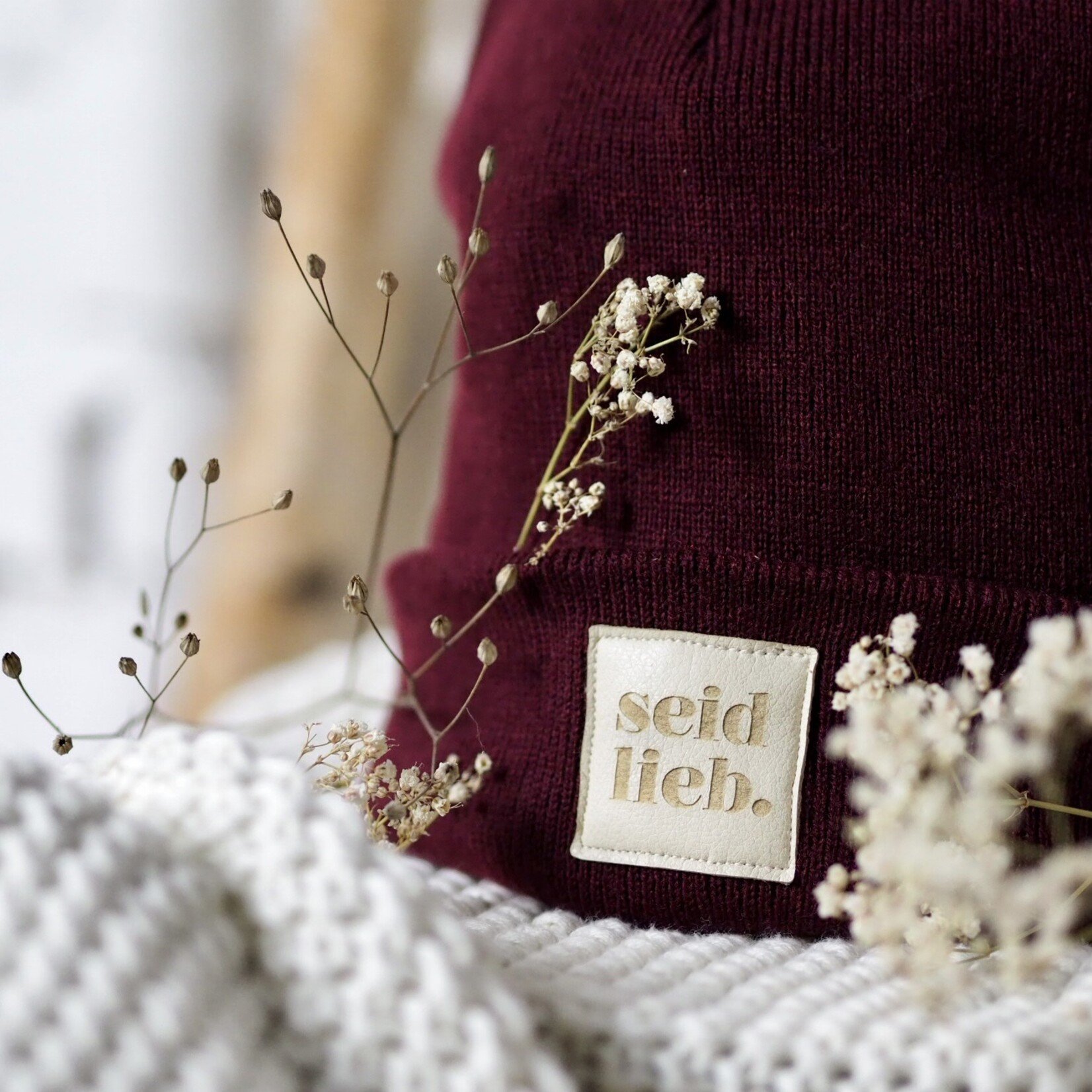 "seid lieb" Beanie bordeaux