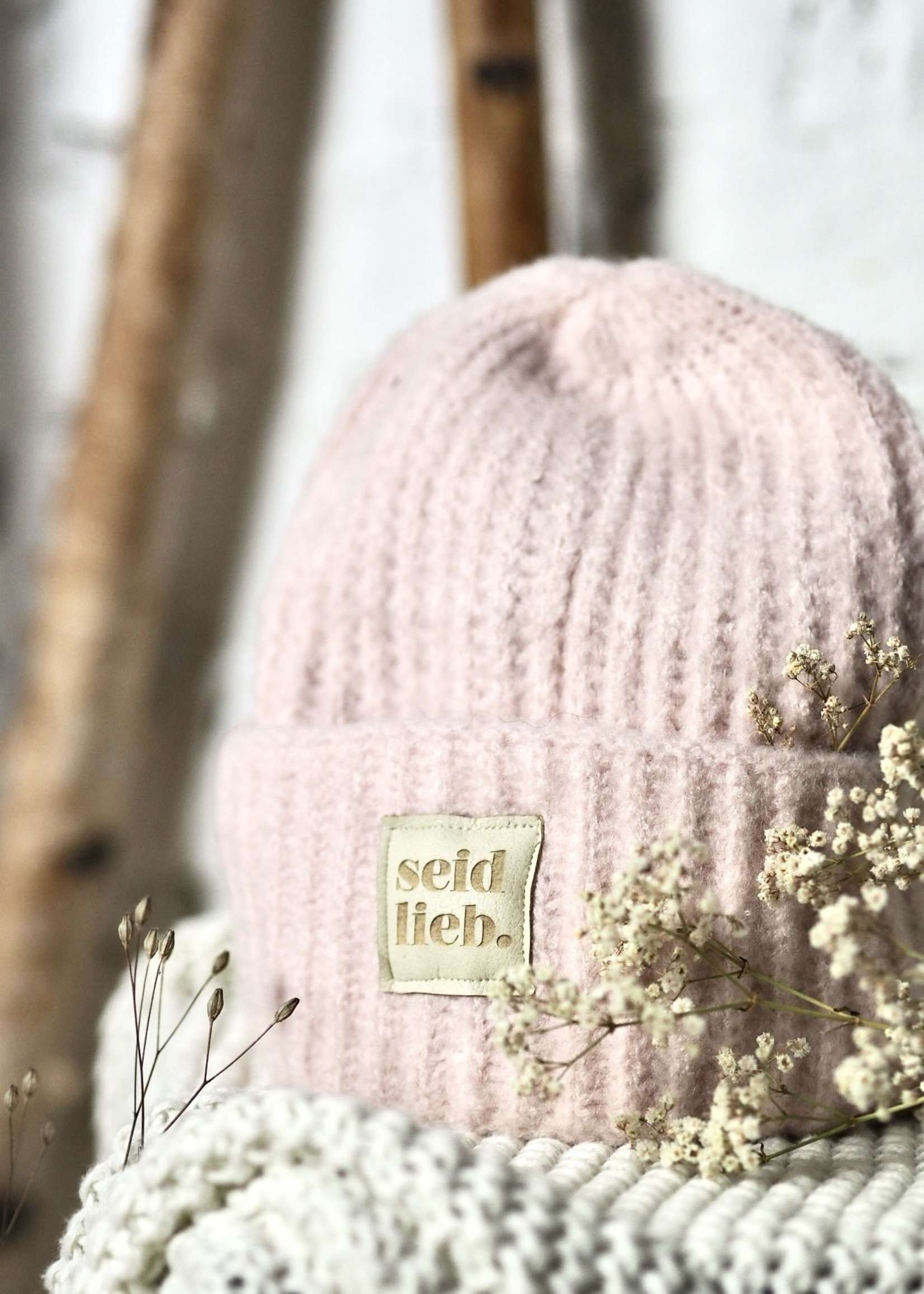 "seid lieb" plush-Beanie pink