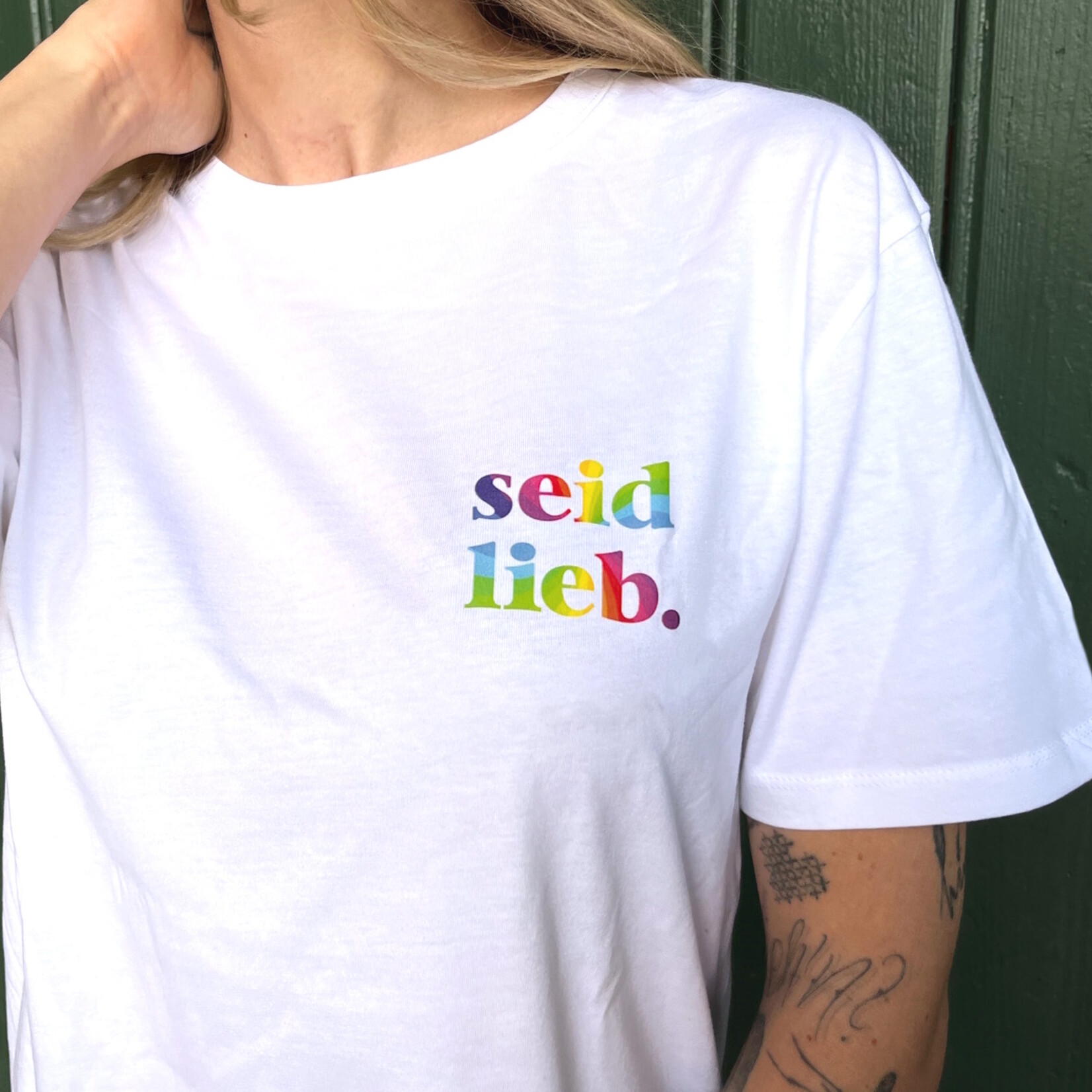 be kind.  cooperationshirt -white rainbow