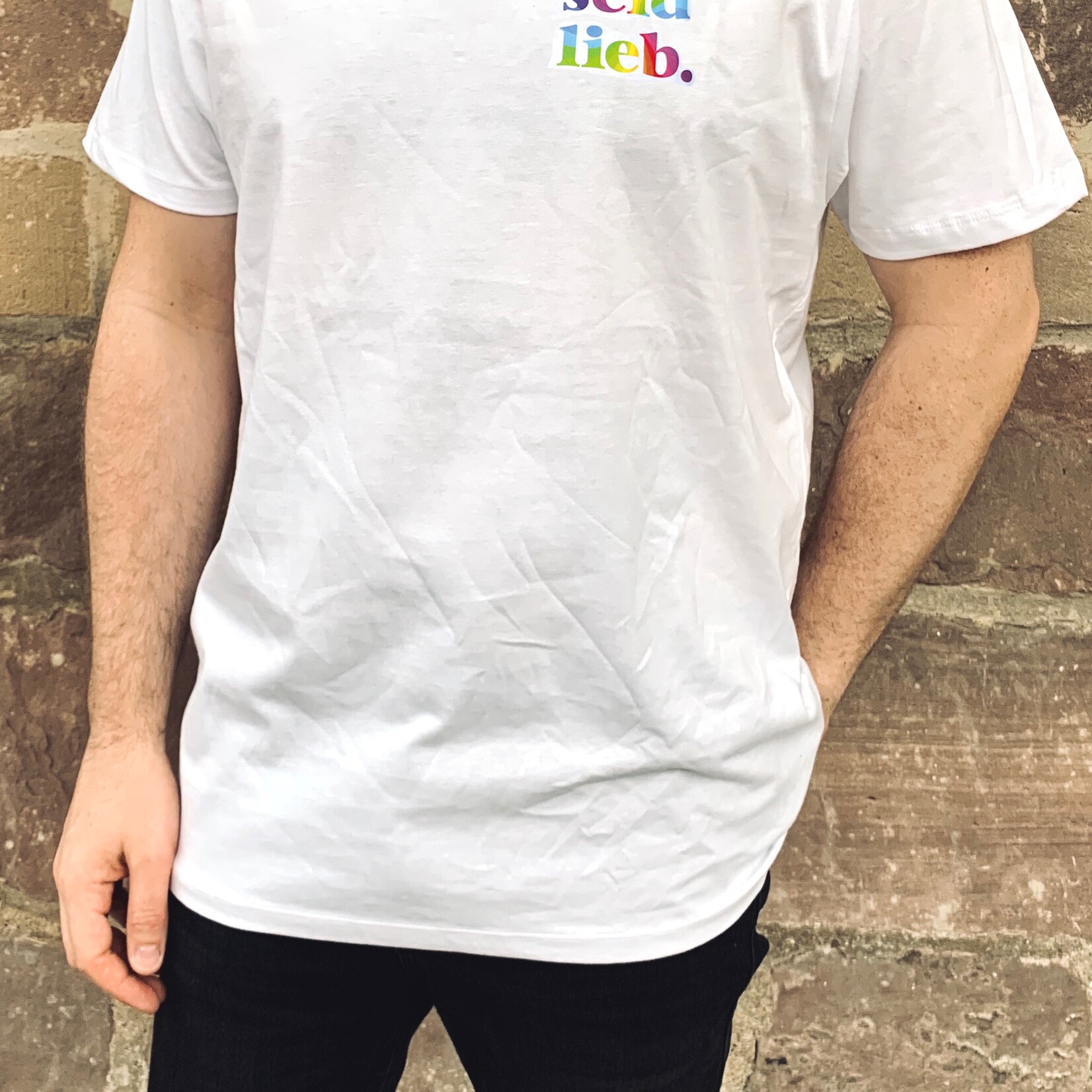 be kind.  cooperationshirt -white rainbow