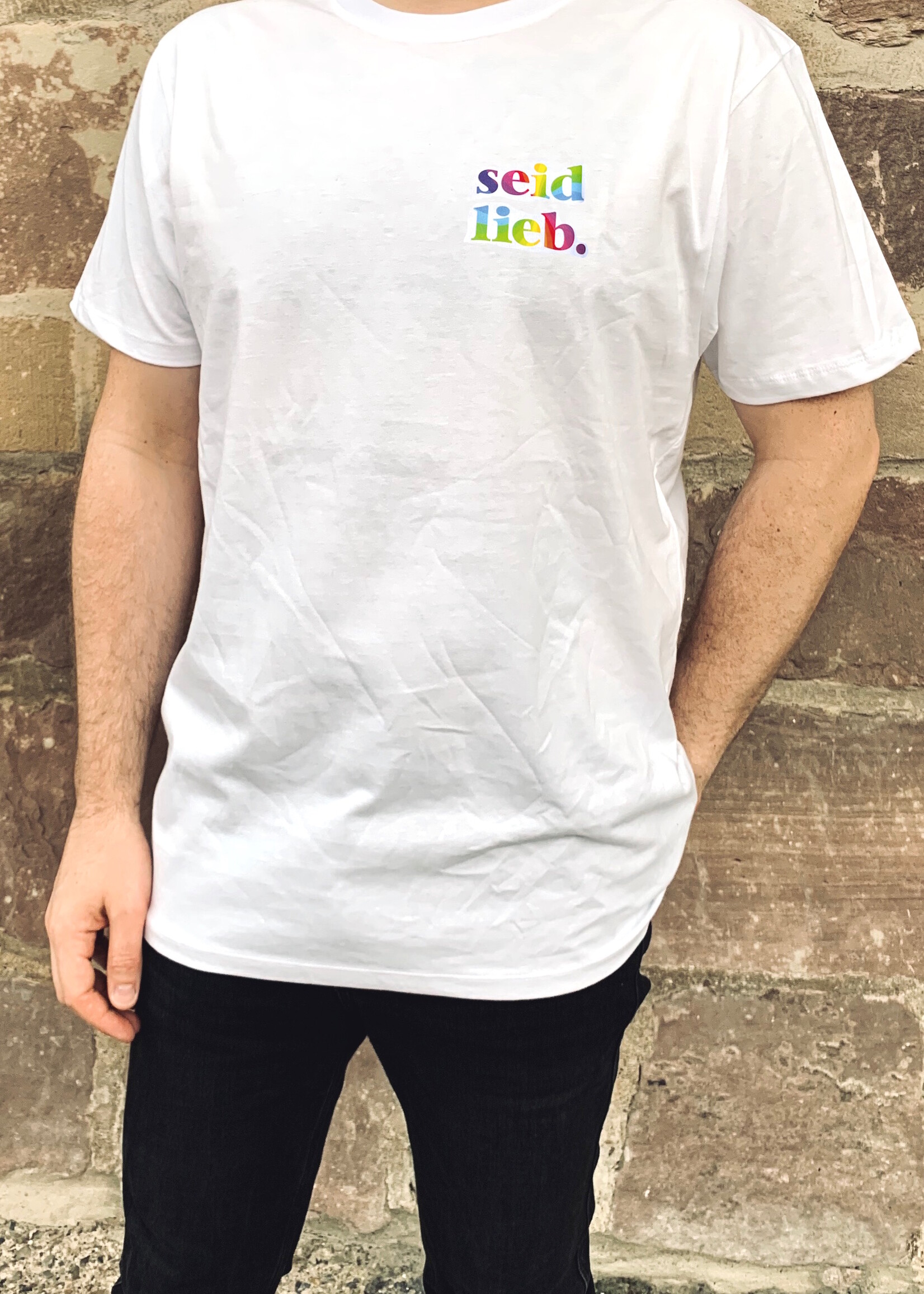 be kind.  cooperationshirt -white rainbow