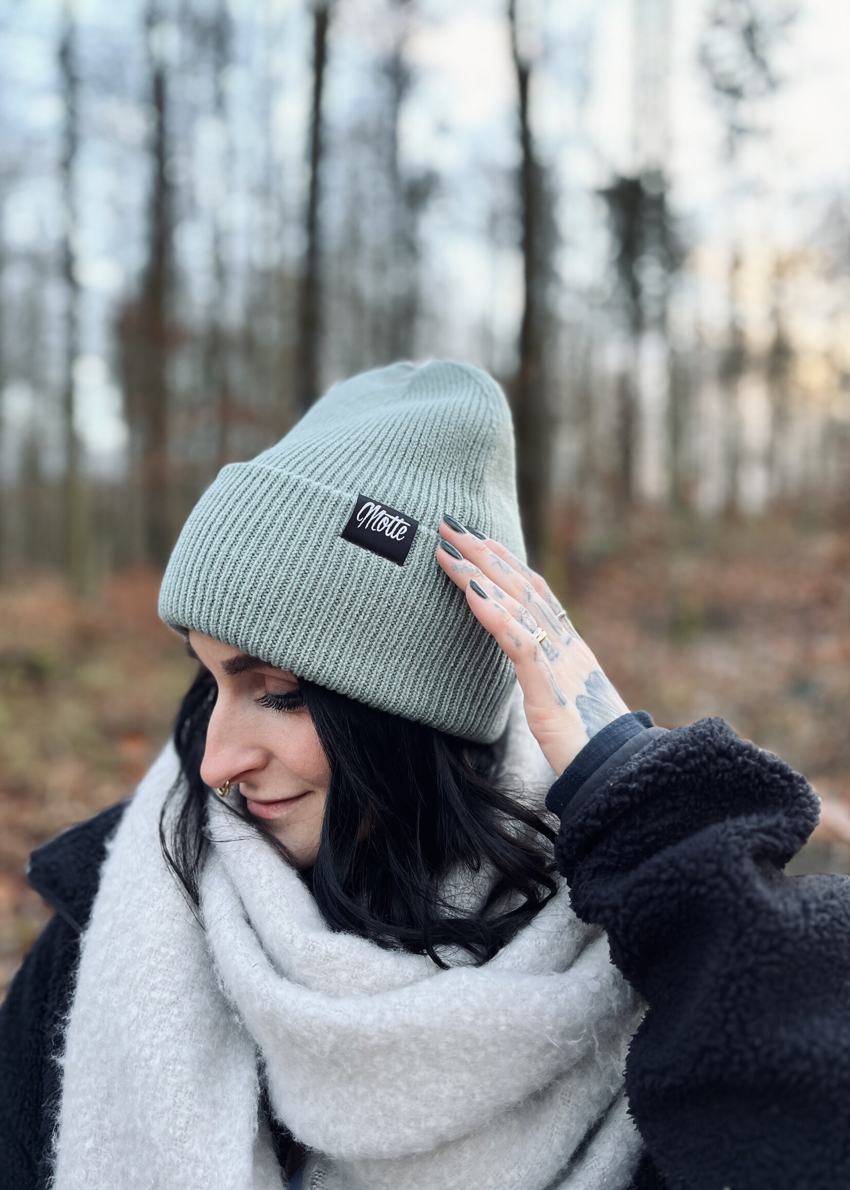 Motte Recycled Oversize Beanie -dusty green