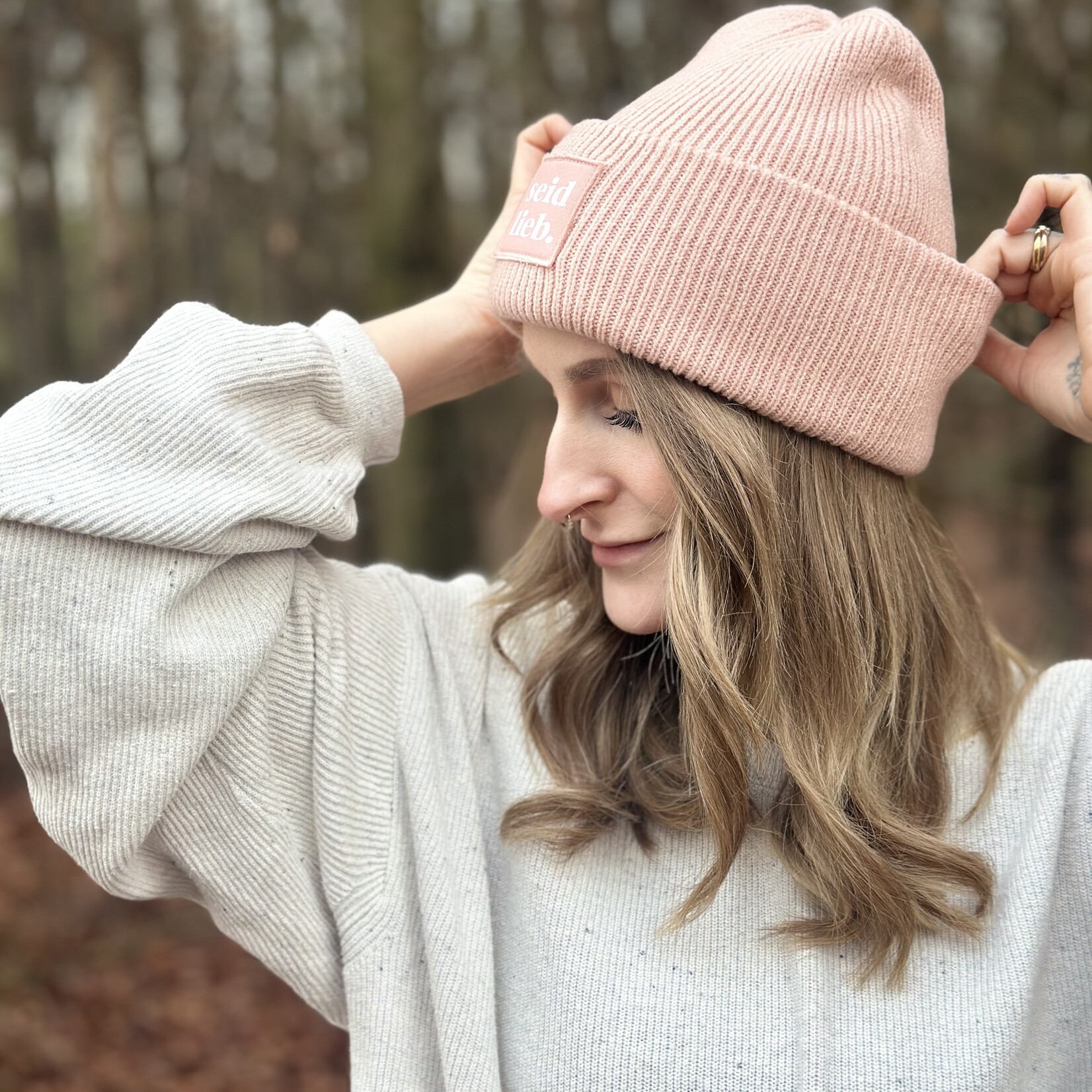 Seid Lieb Recycled Oversize Beanie -altrosa