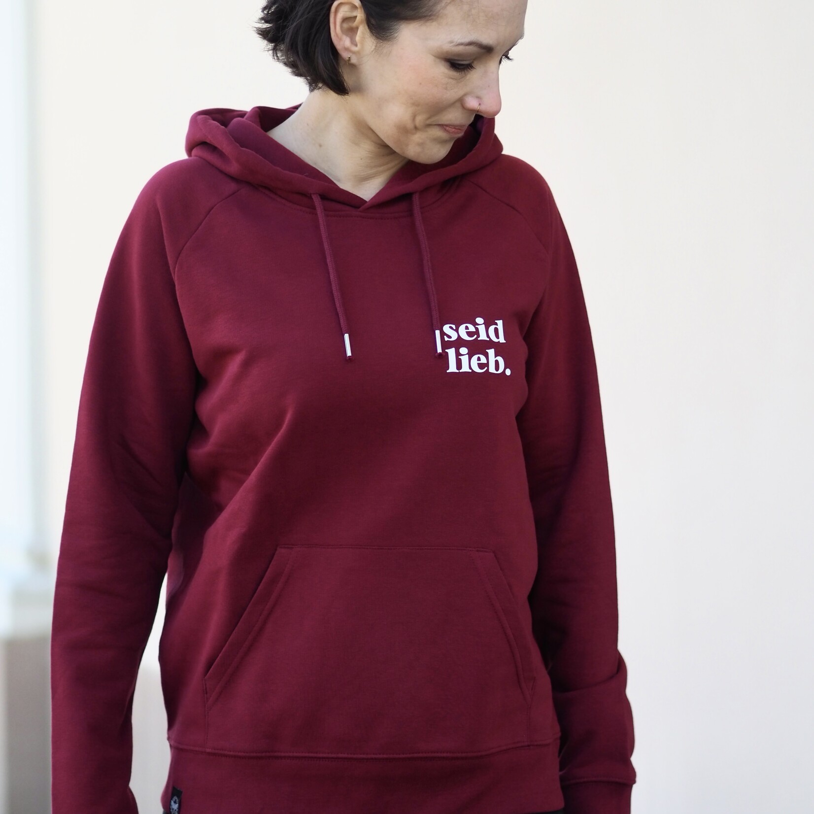 SOFT VALUES bio Hoodie taillierter schnitt in bordeaux