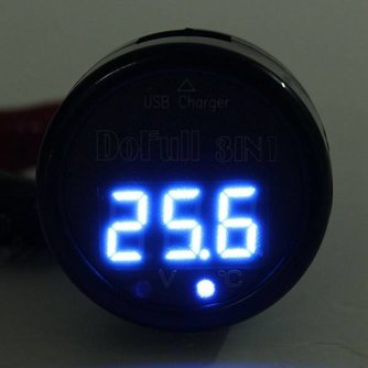 3in1 LED Thermometer Voltmeter en USB Lader