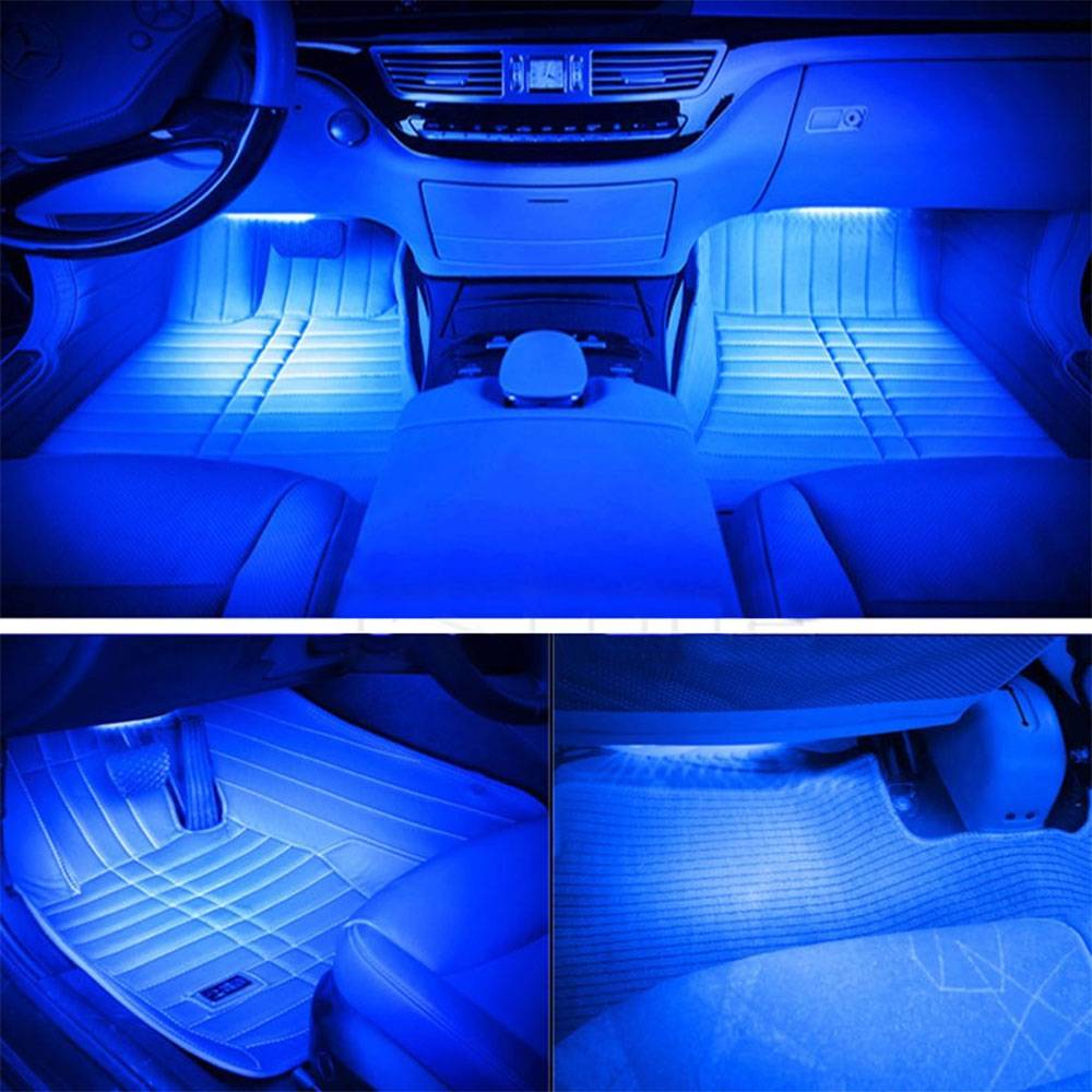 Arena Uitstralen leeftijd 4 in 1 Auto-styling Blue LED Auto Sfeer Lamp Led Strip Verlichting  Interieur Lichtbron 12 LED Auto accessoires Universele