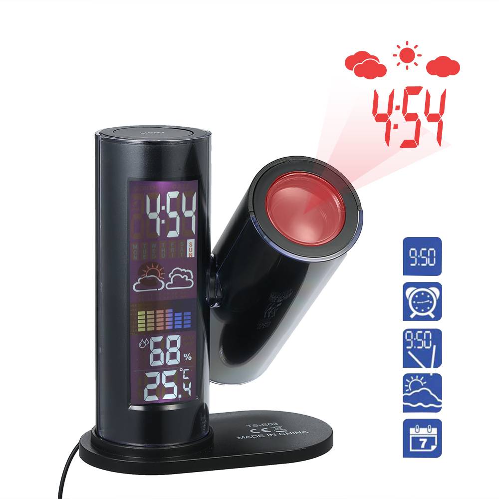 Uitvoerder Badkamer toezicht houden op LED Digitale Projectie Wekker Indoor Temperatuur Vochtigheid  Thermo-Hygrometer met Weersverwachting Snooze-functie