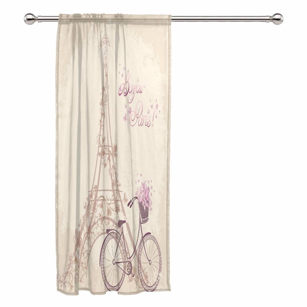 Myxl Eiffeltoren Patroon Bloemenprint Tule Voile Deur Window Room Sheer Drape Gordijn Gaas Voor Slaapkamer myxl kopen in de aanbieding