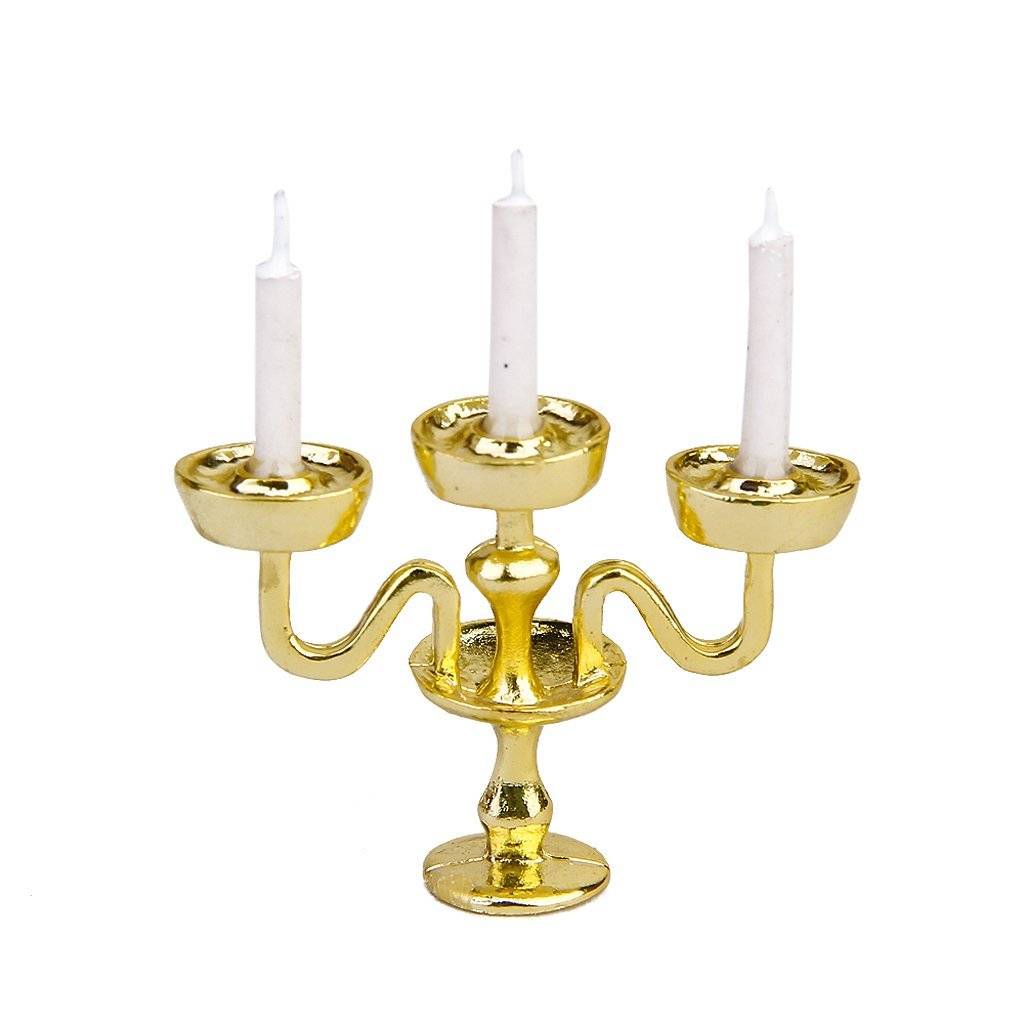 Myxl Miniatuur Gold Kandelaar 3 Witte Kaarsen Poppenhuis 112 Schaal myxl kopen in de aanbieding