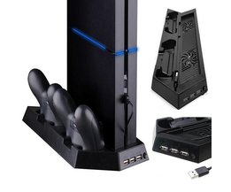 Zwart Game Console Cooling Station Verticale Stand met Dual Controller Opladen Dock + USB/HUB Poorten voor PS4 <br />
 ALLOYSEED