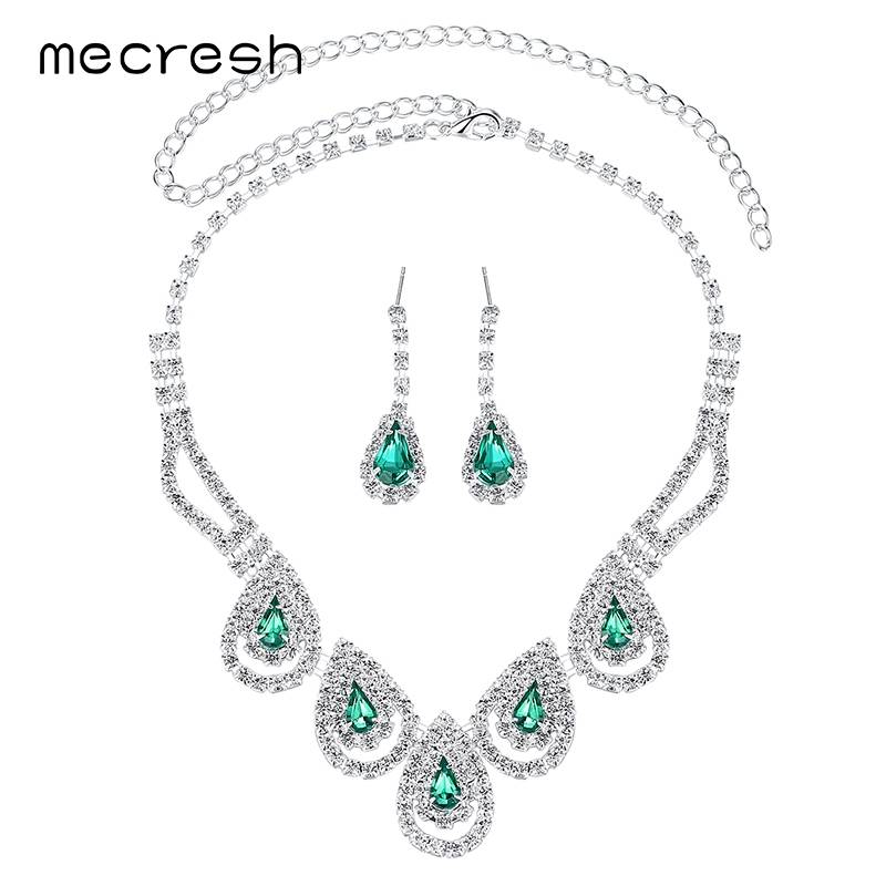 Myxl Mecresh Groen Crystal Afrikaanse Sieraden Sets Classic Waterdrop Bridal Ketting Oorbellen Set Voor Wedding Party Kerstcadeau Tl008 myxl kopen in de aanbieding