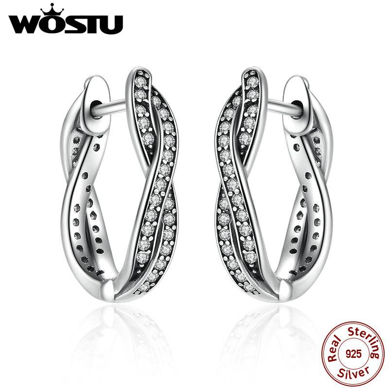 Myxl Wostu 100 Real 925 Sterling Zilver Twist Van Fate Hoepel Oorbellen Met Clear Cz Voor Vrouwen Lady Authentieke Originele Sieraden myxl kopen in de aanbieding