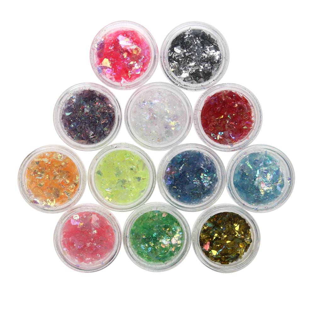 Myxl 12 Kleuren Vlokken Nail Glitter Poeder Bling Shimmer Art Stof Shell myxl kopen in de aanbieding