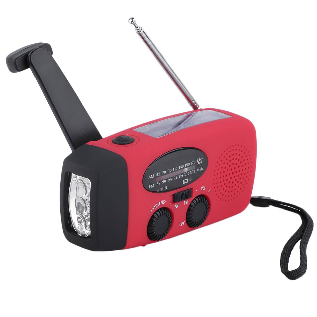 Portable Zonne Radio Crank Zelf Telefoon Oplader 3 LED Zaklamp AM/FM/WB Radio Waterdicht Emergency Rood