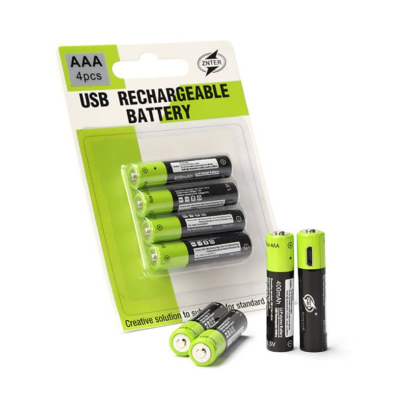 Kauwgom Verslijten Induceren AAA 400 MAH Lithium Batterij ZNTER 1.5 V USB Opladen Oplaadbare Batterij  li-polymeer Multifunctionele Batterijen 4 Stks/set Pilha