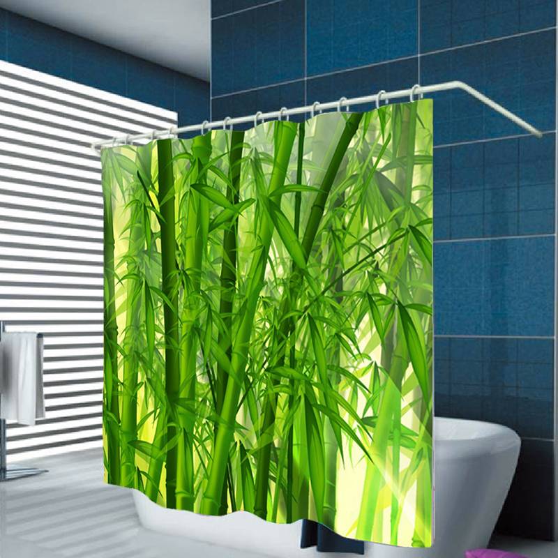 Urijk 3D Digitale Groene Bamboe Print Haak Waterdichte Douchegordijn