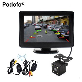 Podofo Wireless Auto Achteruitkijkspiegel Parking Assist 4.3 "kleur LCD TFT Achteruitrijcamera Monitor + Nachtzicht Achteruitkijkspiegel Backup Camera Voor Auto