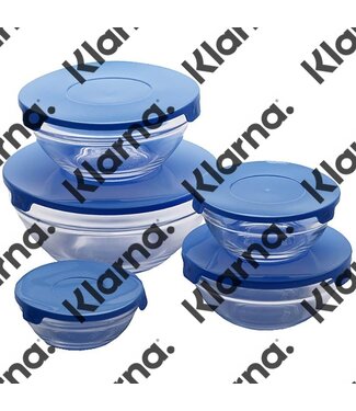 Renberg Glazen Voorraadschalen - 10 schalen + 10 deksels - blauw