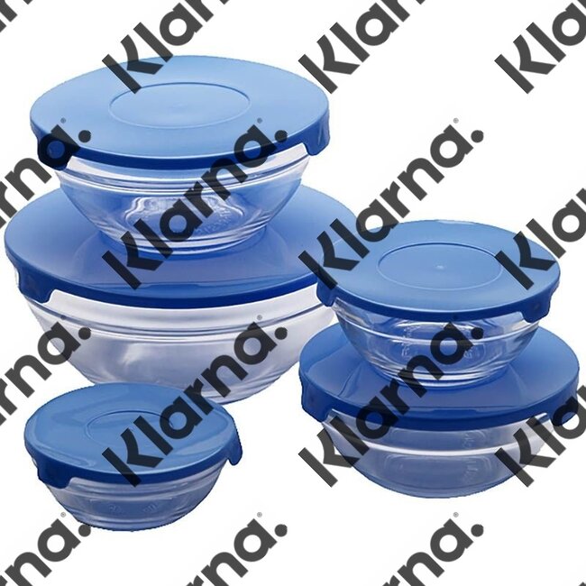 Renberg Glazen Voorraadschalen - 10 schalen + 10 deksels - blauw