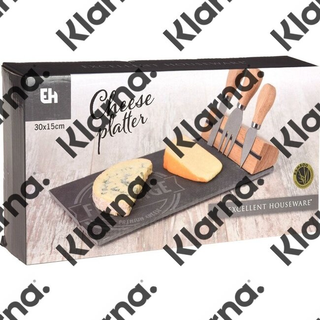 Excellent Houseware. Kaasplankje met kaasmessen - leisteen