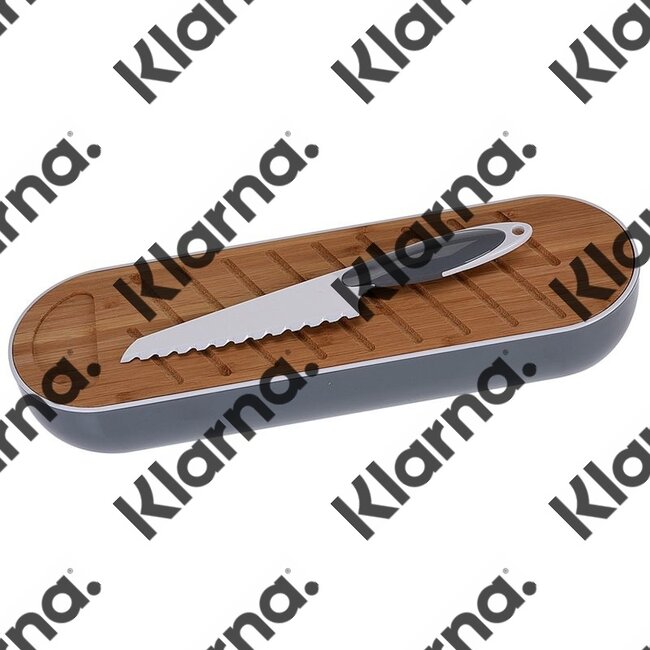 Excellent Houseware. Stokbroodbox met snijplank en broodmes grijs
