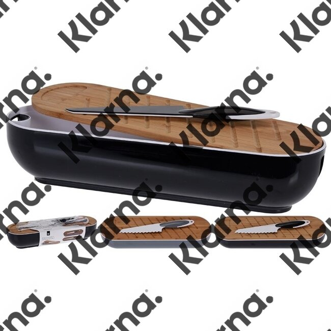 Excellent Houseware. Stokbroodbox met snijplank en broodmes zwart