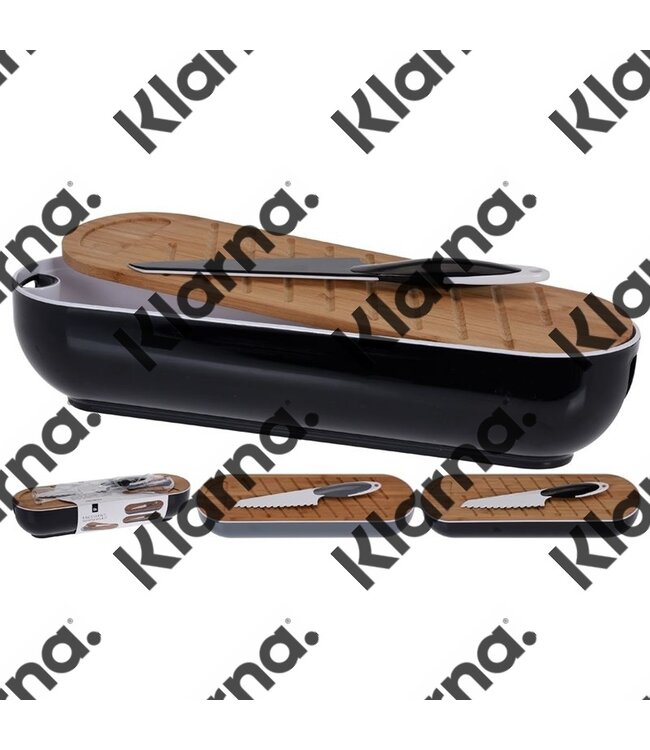 Excellent Houseware. Stokbroodbox met snijplank en broodmes zwart