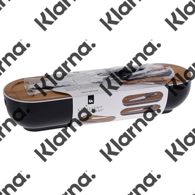 Excellent Houseware. Stokbroodbox met snijplank en broodmes zwart