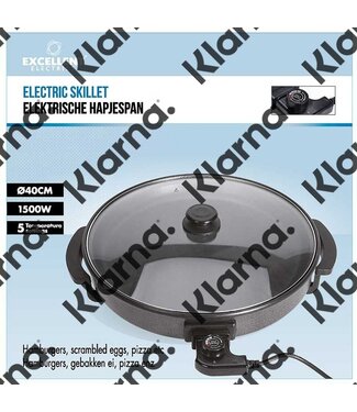Excellent Houseware. Elektrische hapjespan met glazen deksel - 40cm