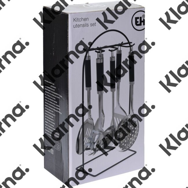 Excellent Houseware. Keukengerei - Set van 6 stuks + houder - RVS